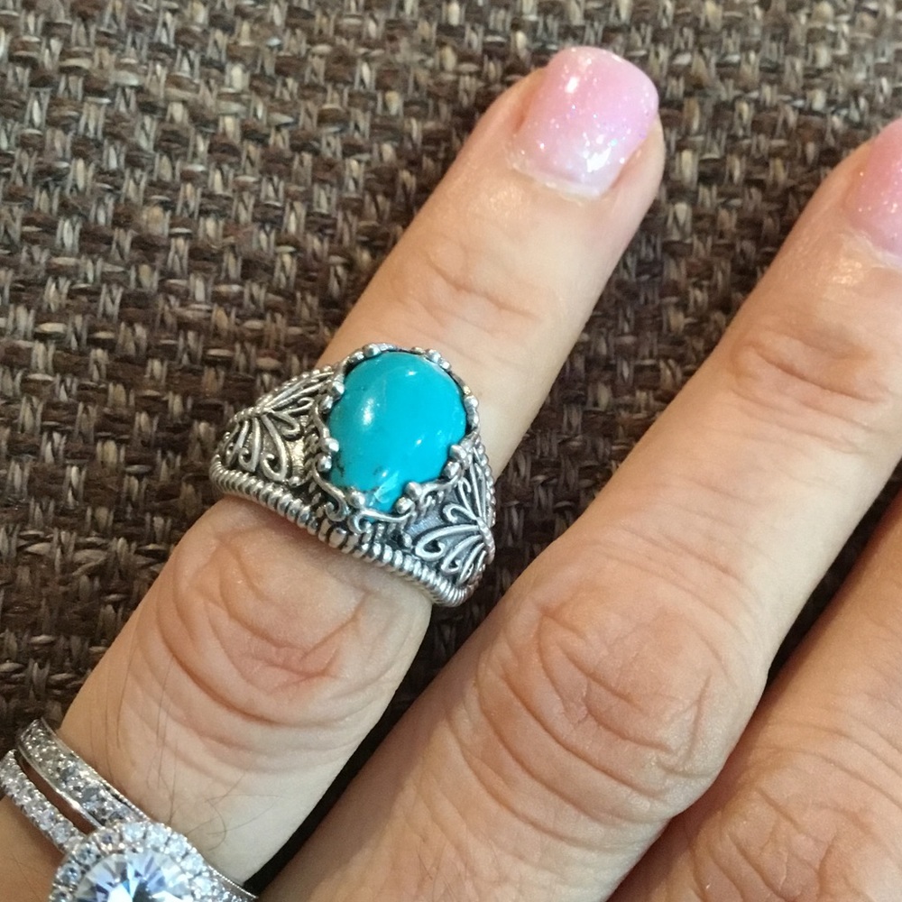 SILVER TURQUOISE RING SIZE 5 - Picture 4 of 9